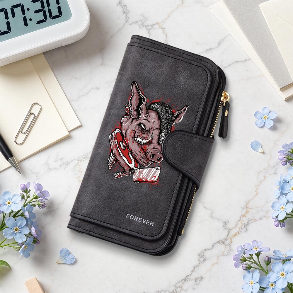 Gothic Boar Pattern Long Wallet Forever Design Fashionable Multi Card Slot Purse