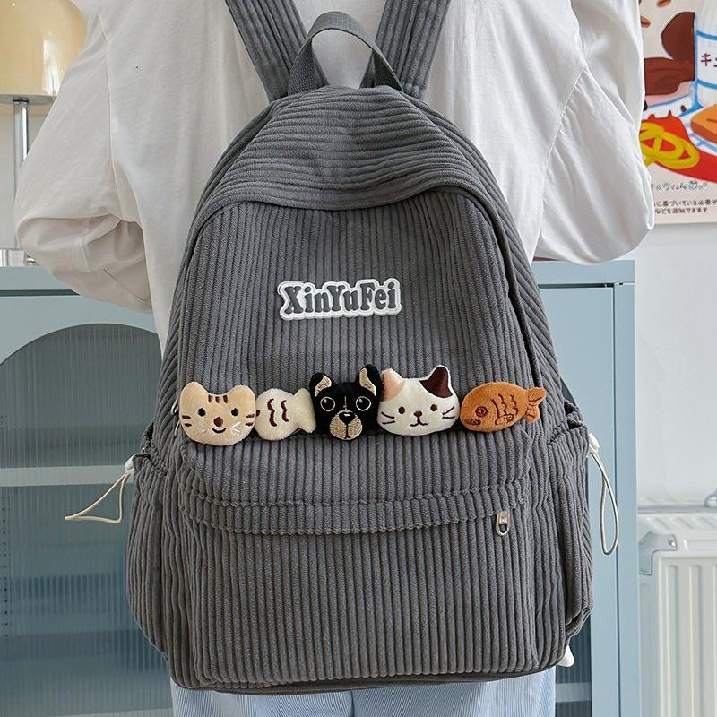 New backpack fashion Japanese cute backpack high value strip velvet junior high school students schoolbag
