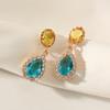1 Pair Luxurious Colored Cubic Zirconia Drop Shape Dangle Earrings for Women Stud Earring Jewelry Wedding Party Accessories