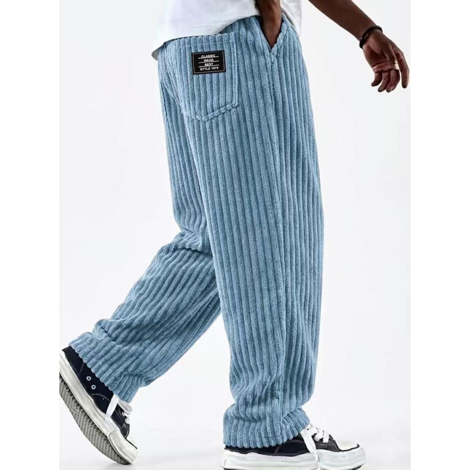 

Men s American- Retro Vertical Stripe Corduroy Pants - Men s Loose Straight-fit Casual Pants L