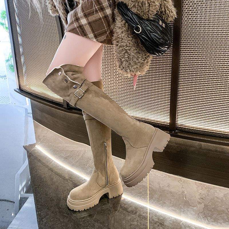 2 Thick-soled Retro Western Boots Women's 2025 Winter Velvet Over-the-knee Boots Brown Boots Snow Boots Knight Boots