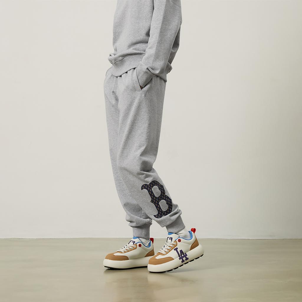 Nova Coleção MLB MONOGRAM Boston Red Sox 24FW Calças Esportivas Tricotadas Unissex Cinza 3APTM0144-43MGS