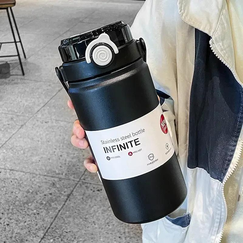 Large Capacity 316 Stainless Steel Cold Insulation Cup, Cute Beautiful, Dual Drink Straw, Portable Handle Pot, Male and Female