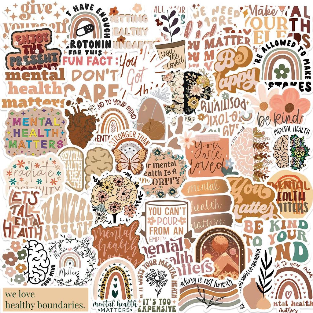 50 Bohemian Mental Health Graffiti Stickers Decorate Guitar Laptop Suitcase DIY Waterproof Stickers