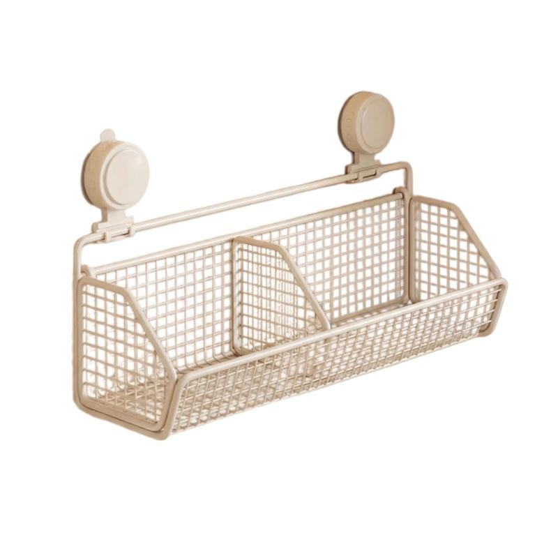Suction Cup Wall Storage Basket with Iron Wire Frame for Kitchen Bathroom Countertop and Sink Side Storage Use