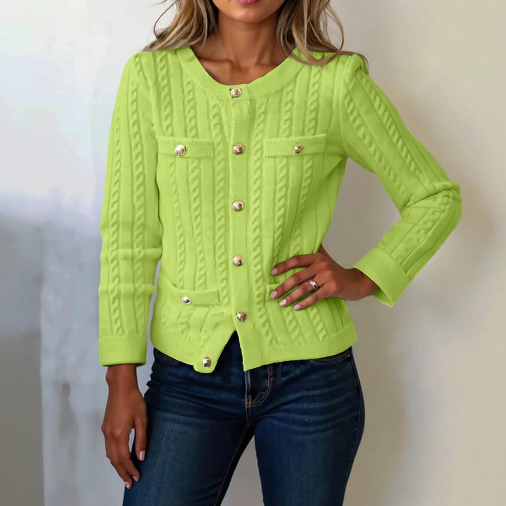 Women's Fashion Casual Single-Breasted Multi-Button Thickened Flower Loose Cardigan Round Neck Long Sleeve Knitted Cardigan Sweater Jacket