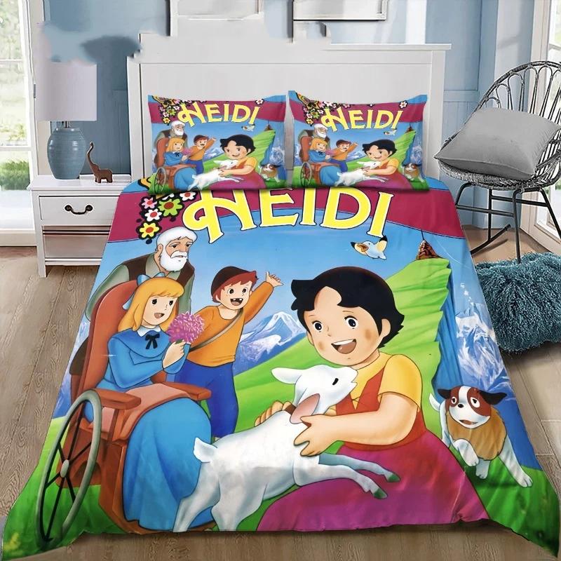 Heidi Mädchen der Alpen Druck Bettwäsche Set Bettbezug Set Kinder Bettwäsche Set mit Kissenbezügen Weiche Mikrofaser Heimdekoration Geschenk