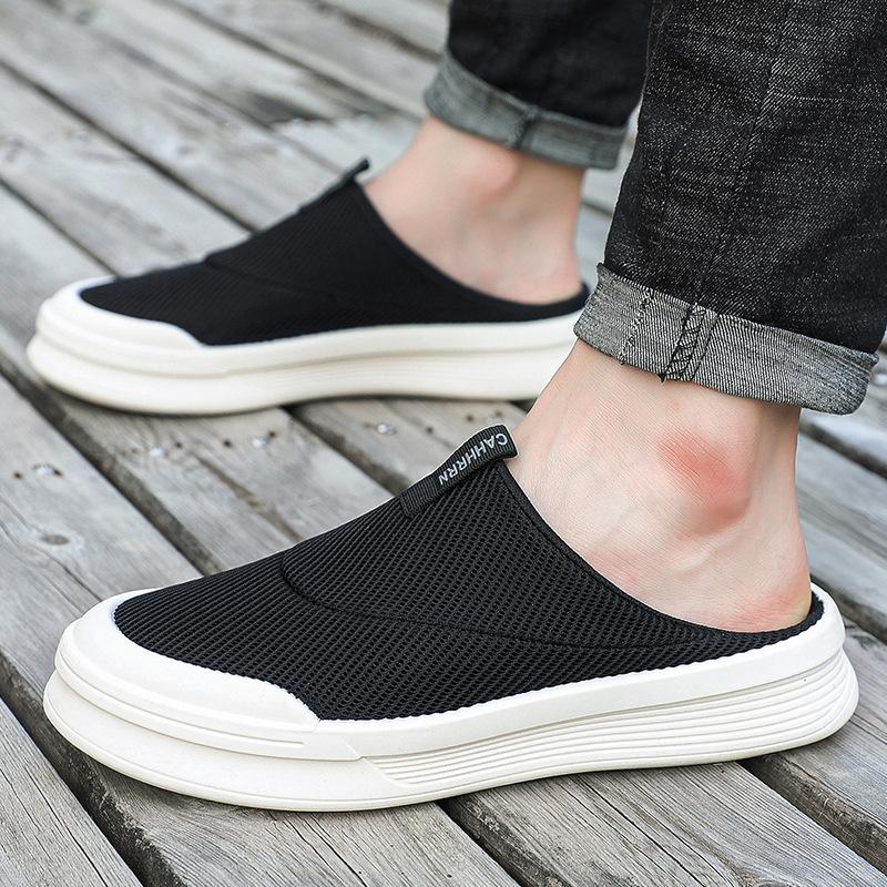 2025 Autumn New Mesh Breathable Men's Half Slippers Trendy Versatile Slippers Men's Shoes Youth Bag Head Drag