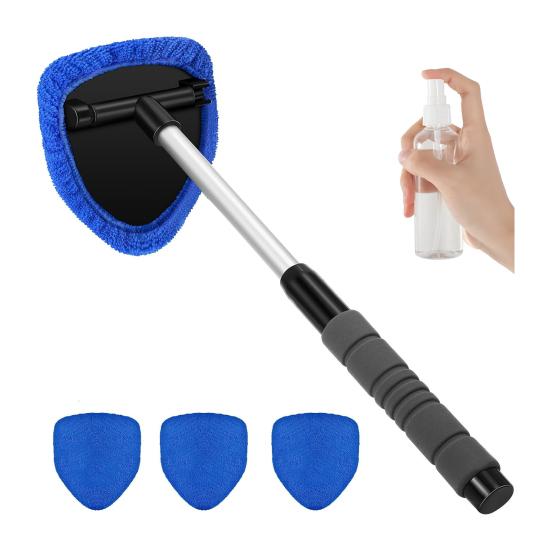 

Car Windshield Cleaner Tool with Extendable Handle & Microfiber Pad Easy Grip Cleaning Brush Reusable Car Glass Cleaning Kit синий