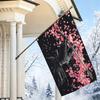 2D Flat - 2D Flat - 1pc 2D Flat, Decorative Flag, Japanese Samurai Cherry Blossom Pattern Single-Sided Printed Hanging Banner, Minimalist Black And Pi