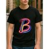 European Sizes Colorful Letter B Print _ Casual Short-Sleeved T-Shirt, Patterned Print Round-Neck, All-Season Versatile Men'S T-Shirt