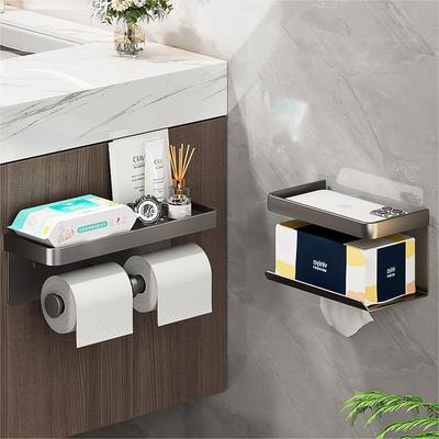 Punch-Free Wall-Mounted Toilet Paper Holder & Storage Rack