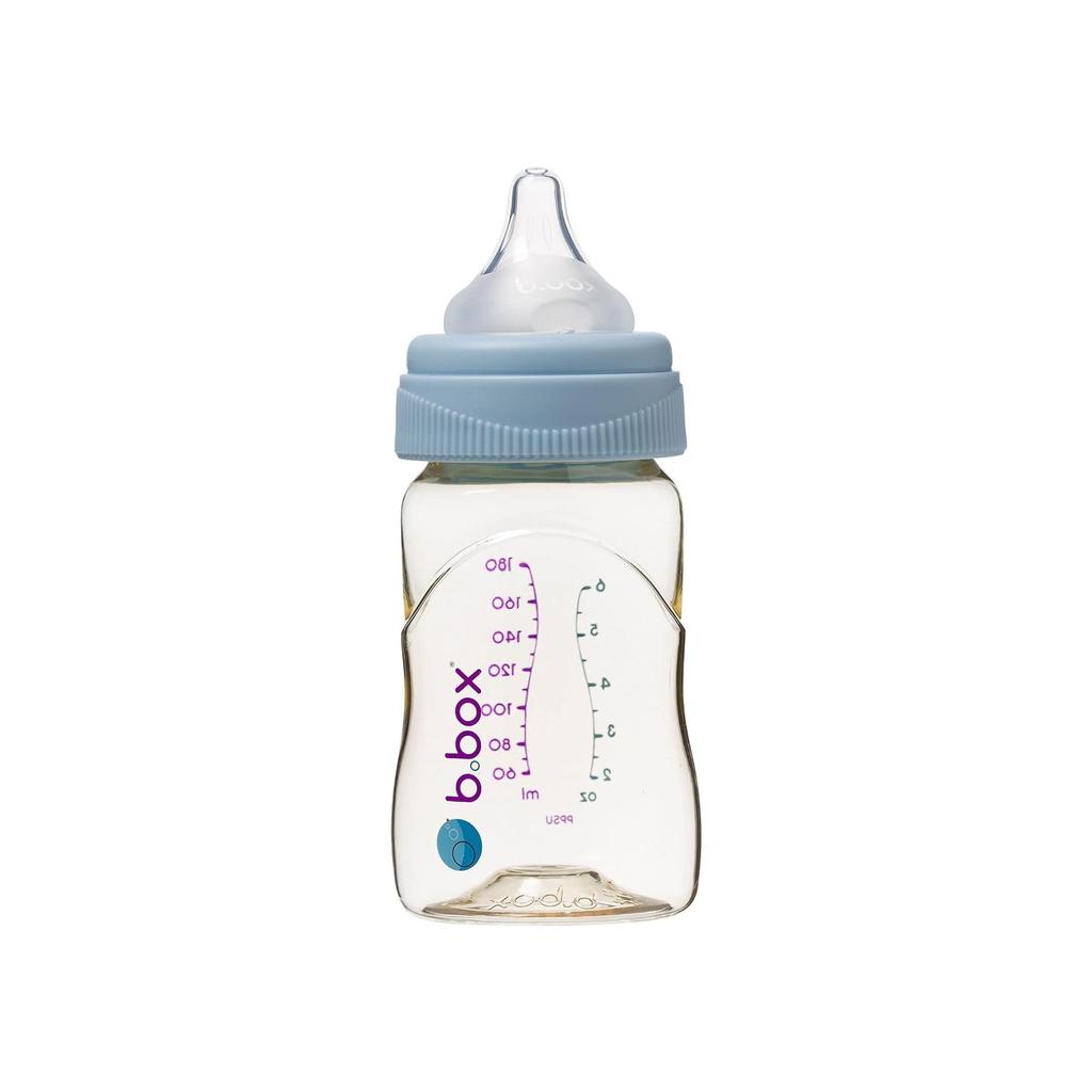 B.box Babyflasche 180ml PPSU-Material Mikrowellensterilisation & Spülmaschinenfest (PPSU Babyflasche 180ml) Schlaflied Blau