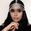European and American Fashion White Gem Drop Pendant Head Chain Bridal Wedding Multi-Layer Rhinestone Forehead Lace Jewelry