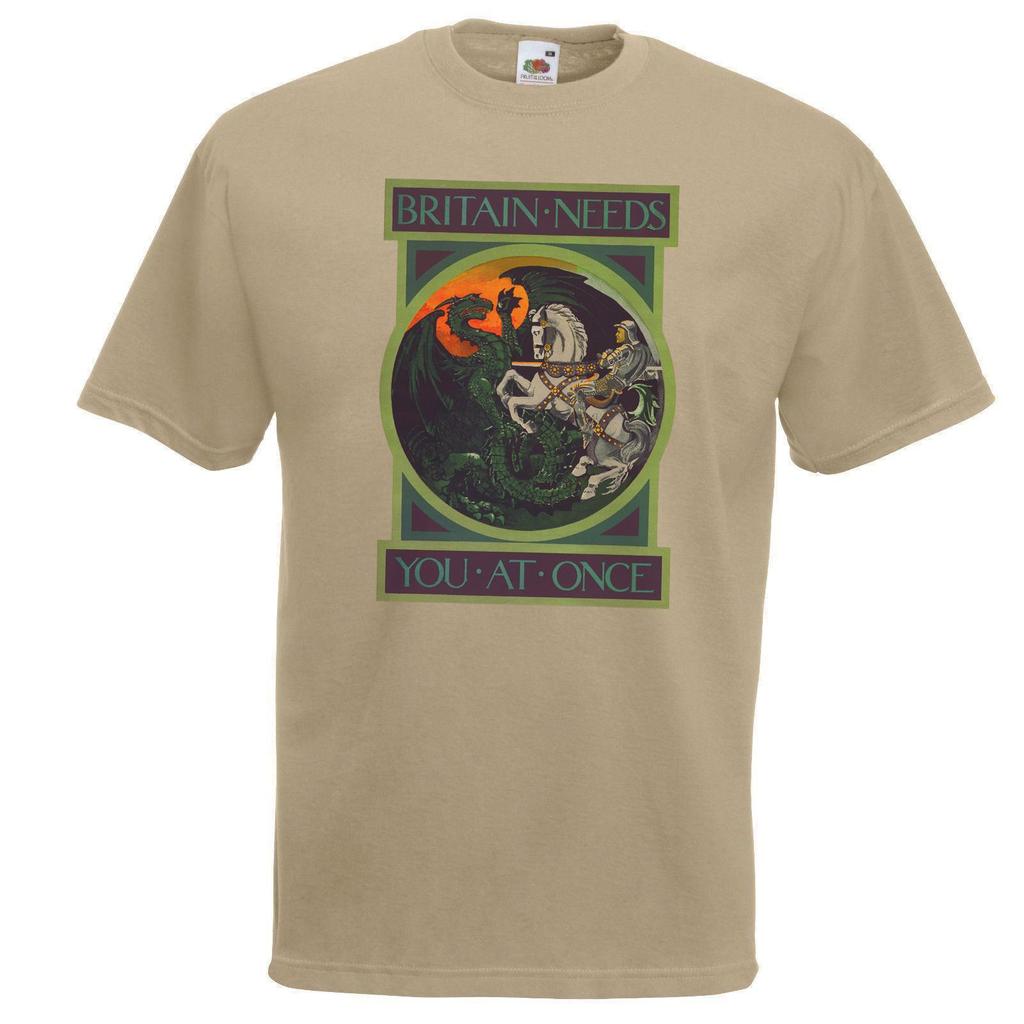 Adults Britain Needs You At Once Dragon Templar Knight Unisex Khaki TShirt
