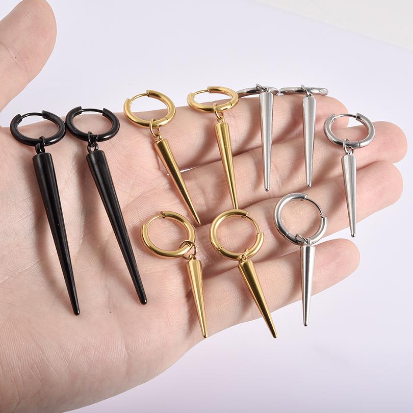 Nicht verblassend Unterschiedliche Länge Spitzkegel Hängeohrringe Edelstahl Runde Creolen für Damen Herren Schmuck Ohrpiercing Geschenk