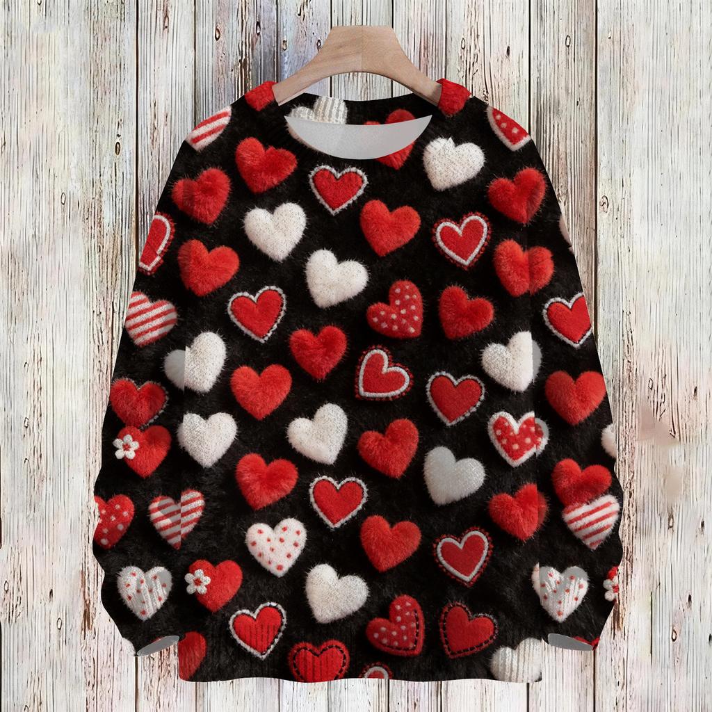 Women's Fashion Casual Long,Sleeve Valentine's Day Round,Neck Knit Pullover Top