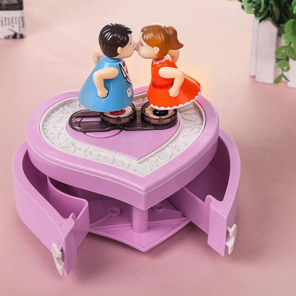 Cute Lovely Kissing Lovers Music Box Musical Jewelry Box Birthday Gift Home Table DecorationPink
