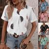 Women's Summer Blouses & Shirts V-neck Feather Printed Short Sleeve Loose T-shirt Women's Top