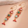 Ethnic Red Enamel Fish Tassel C Shaped Long Hoop Earrings For Women Alloy Casual Party Jewelry Gift
