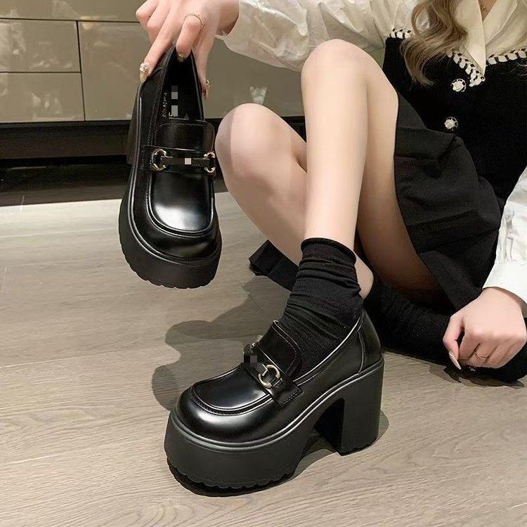 Thick-soled High-heeled Small Leather Shoes, Small Retro Mary Jane Shoes, Heightened Thick-heeled Waterproof Table
