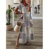 Fashion V Neck Split Loose Beach Dress Retro Pattern Print Women Long Dress Summer Elegant Short Sleeve Maxi Dress