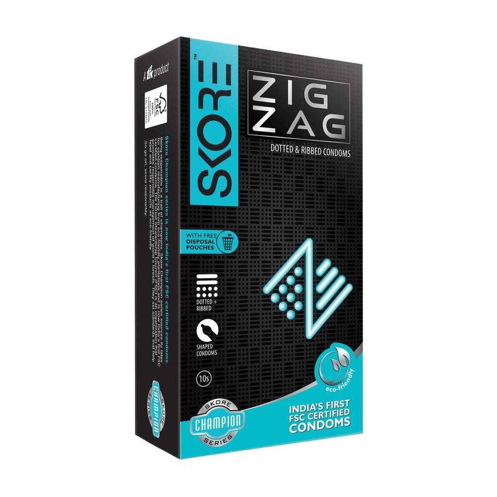 Ribbed and Dotted ZigZag Condoms (10 Pieces), ZigZag Condoms, Skore