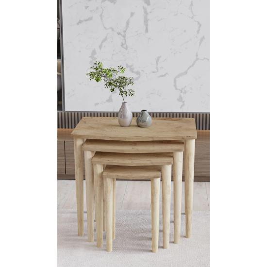 Karaca 4-Piece Nesting Table - Service Table - Side Table - Oak (RIVOLI)