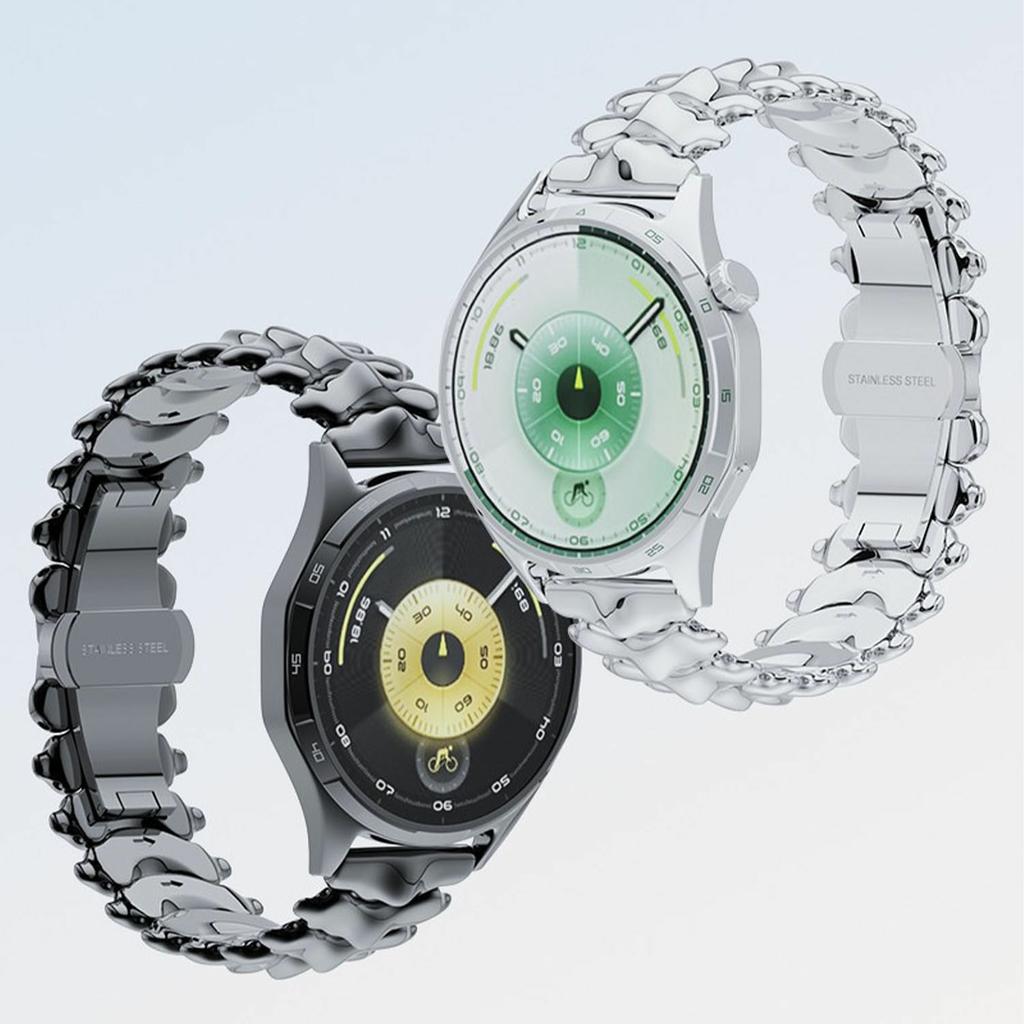 22mm Spine Design Zinc Alloy Strap for Huawei Watch GT 6/5/5 Pro/4 46mm Watch Band with Butterfly Clasp