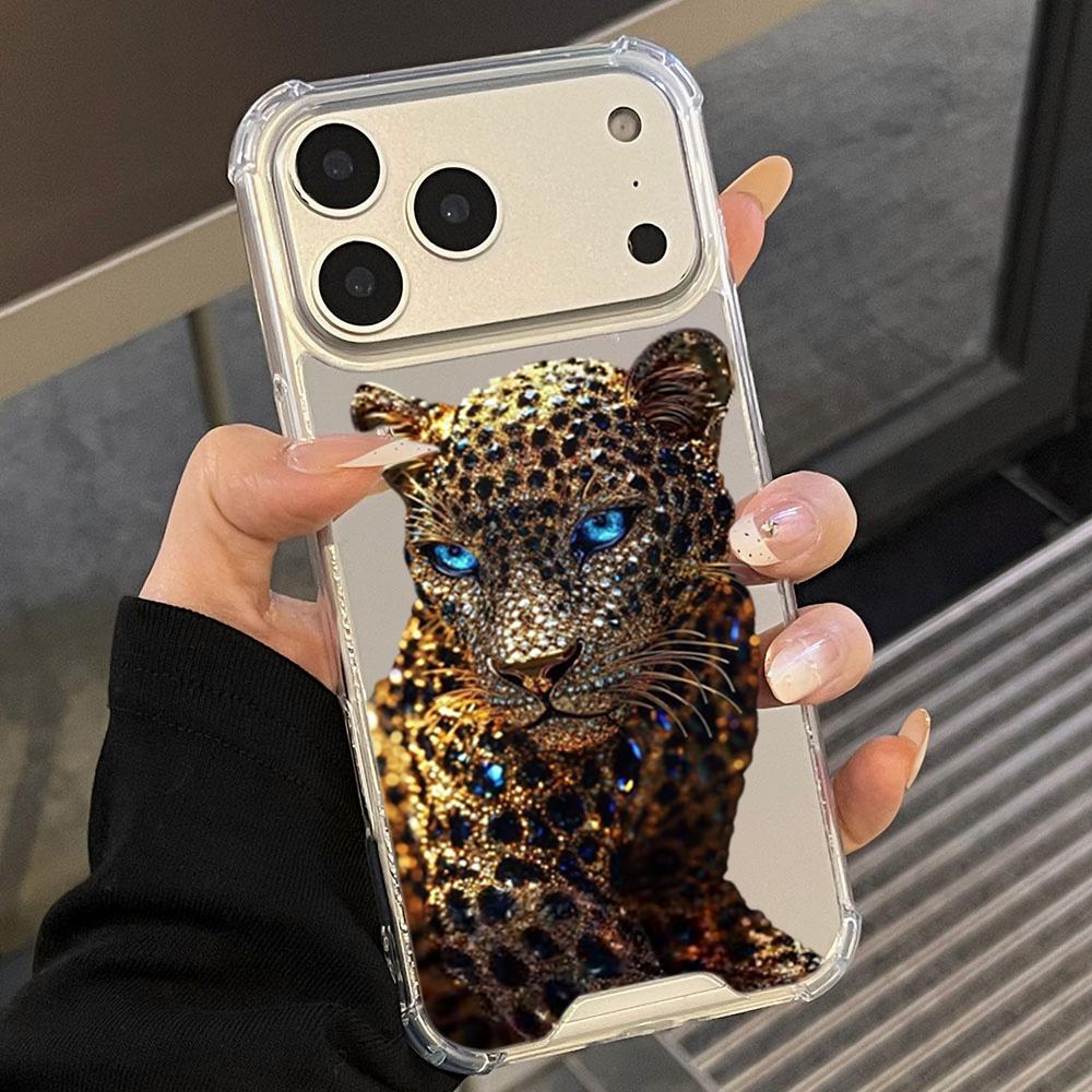 Cool Leopard Print Mirror Acrylic Soft Phone Case For iPhone 11 12 13 14 15 16 17 Pro Max 17 Air XS X XR 7 8 Plus Bumper Cover