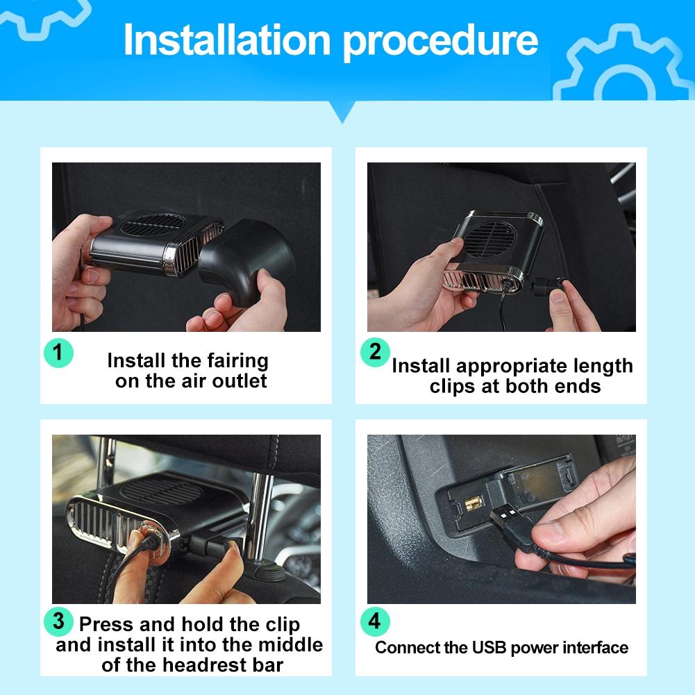 3-Speeds Car Seat Cooling Fan Summer Strong Wind Air Fan High Airflow for Car Headrest Electric Blower Cool the Body Back 5V