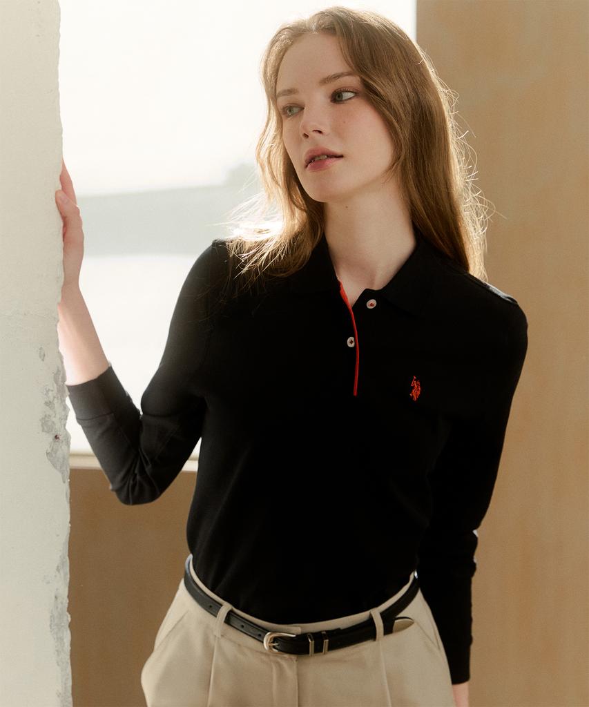 USPOLOASSN Cotton Blend Long Sleeve Polo Shirt_Black