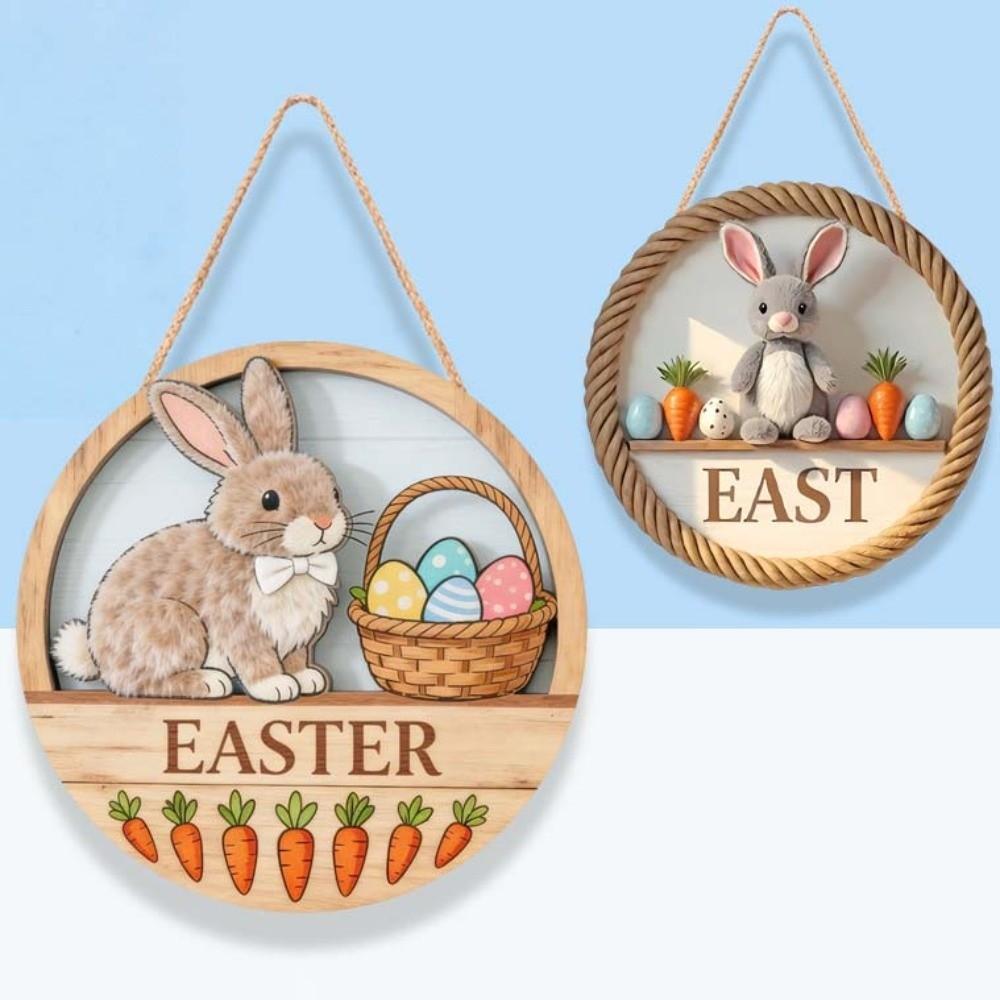 Rabbit Door Hanging Ornaments Egg Easter Day Door Decoration Cafe Wooden Easter Pendant  Doorway