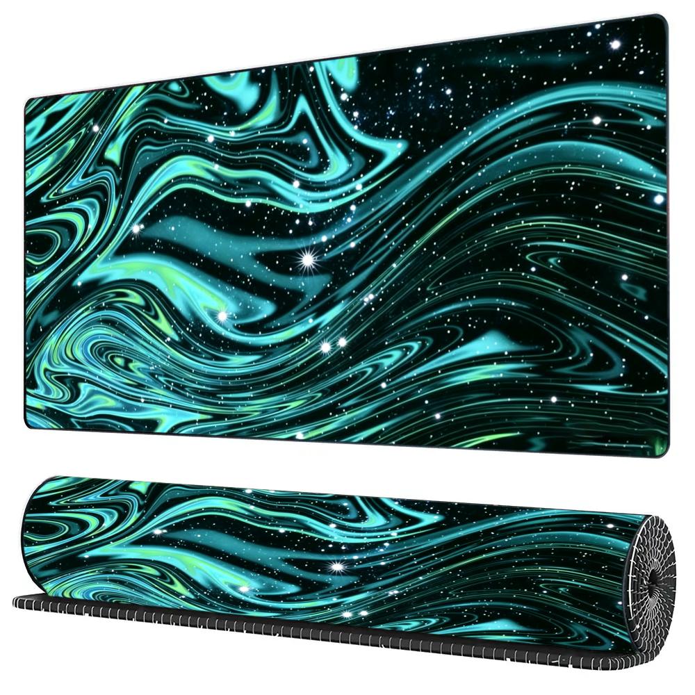 Marble Swirl Starry Sky Print Xxl Gaming Mousepad Desk Mat Antislip Rubber Base Stitched Edge For Gamers Office Home Daily Use