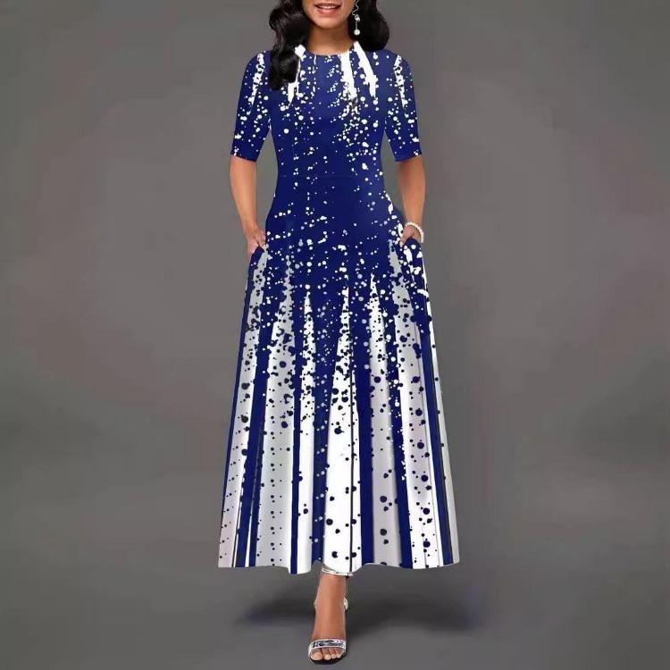 Letné dlhé šaty s gradientnou potlačou pre ženy nadmernej veľkosti, ležérne, voľné, áčkové, s polovičným rukávom, dovolenková móda, róba, Vestidos Longos