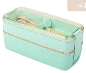 Food Grade Material Wheat Straw Leak Proof 2 Layer Food Container Bento Box Wheat Straw Lunch Box with Spoon and Fork