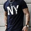 Zomer mannen 100% katoen casual los grote maten NY letterprint sportief comfortabel rond hals korte mouw T-shirt top