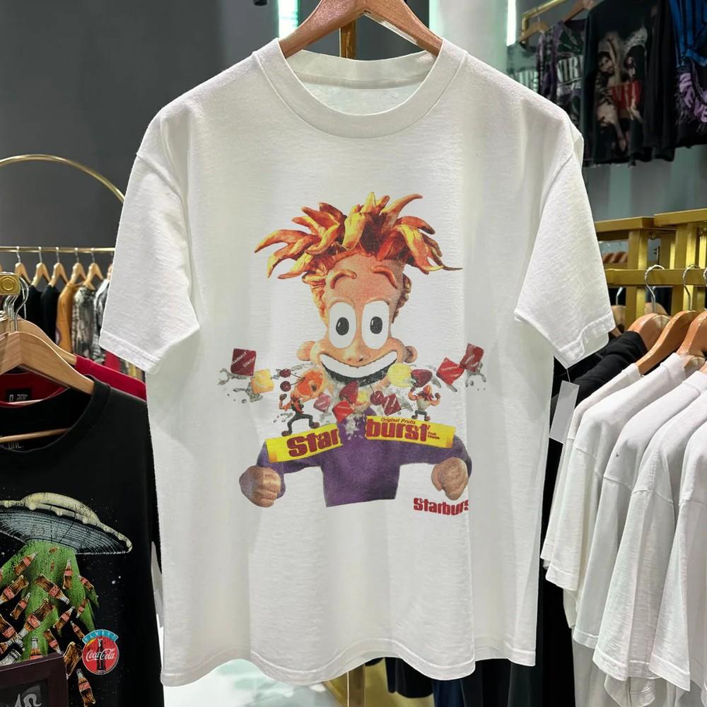 

90 s Starburst Rare Mars Promo Vintage Washed White T-Shirt Mens Large Unisex T-Shirt XL