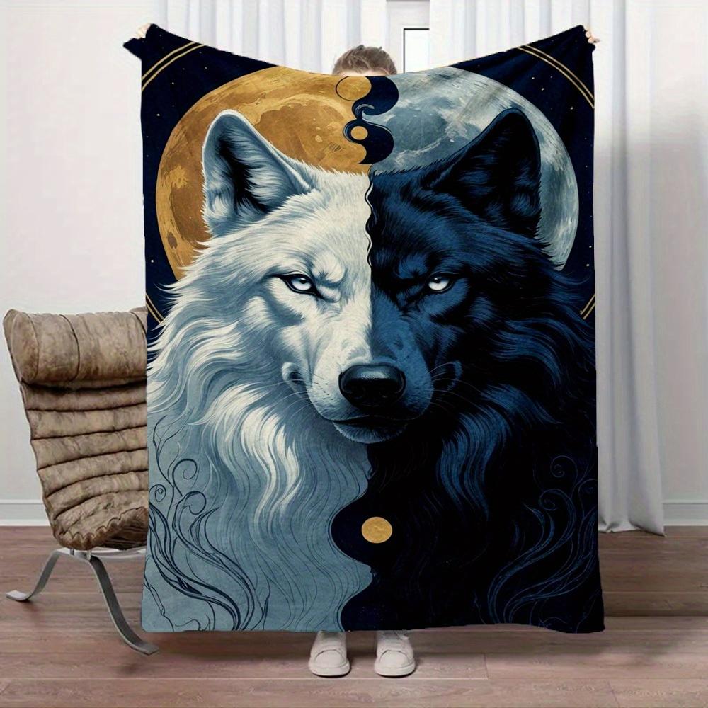 1Pc Wolf Moon Print Flannel Blanket, High quality Comfortable for All Seasons, Home Decor, Warmth and Comfort, Perfect for Christmas Gifts13
