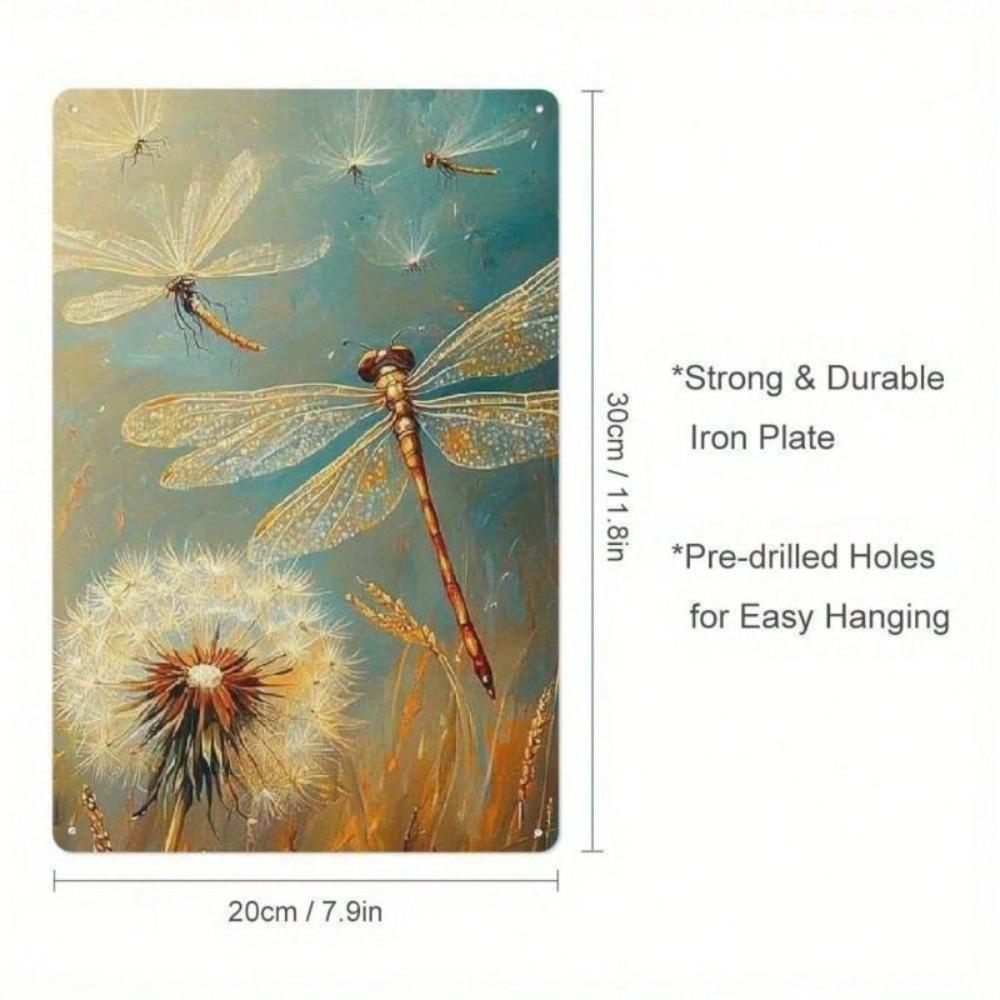 Vintage Metallposter Wandkunst Pusteblume Libelle Wohnzimmer Dekor