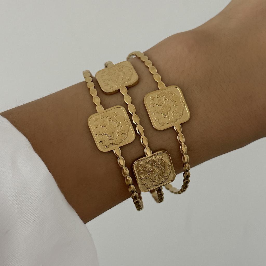 Vintage Stainless Steel Flower Heart Bracelet For Women Gold Color Irregular Geometric Cuff Bangles Bracelets Aesthetic Jewelry