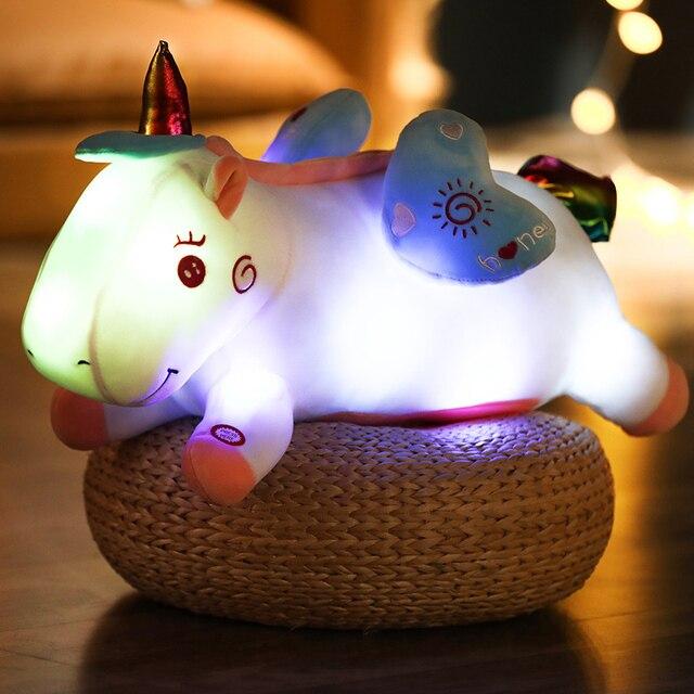 Schattige Kleurrijke Lichtgevende Eenhoorn Pluche Speelgoed Lief Dierlijk Eenhoorn met Vleugels Kussen Gevulde Poppen voor Kinderen Kinderen Cadeaus