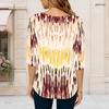 Women Plus Size Round Neck Three Quarter Sleeve Tie Dye Printed Curved Hem T Shirt