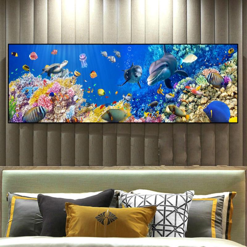 Abstract Animal Canvas Painting Underwater World Dolphin Fish Shark Posters and Prints Wall Art Picture Room Home Decor No Frame