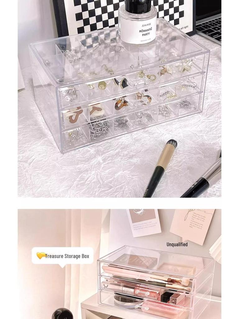Acrylic Jewelry Storage Box for Earrings, Necklaces, and Accessories with Anti-Oxidation Protection and New Drawer Design