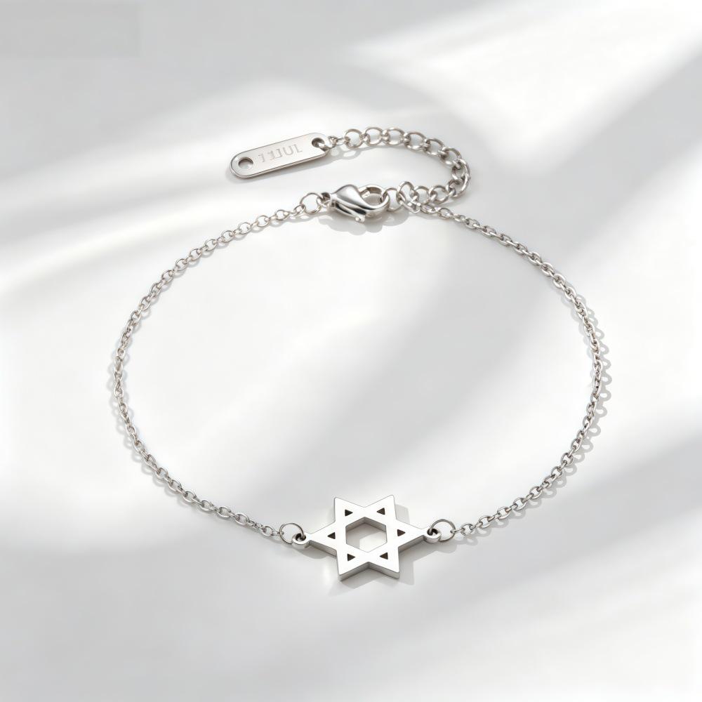 Hengshi Women's Geometric Hexagram Stainless Steel Bracelet - Trendy Simple Gold Star Design