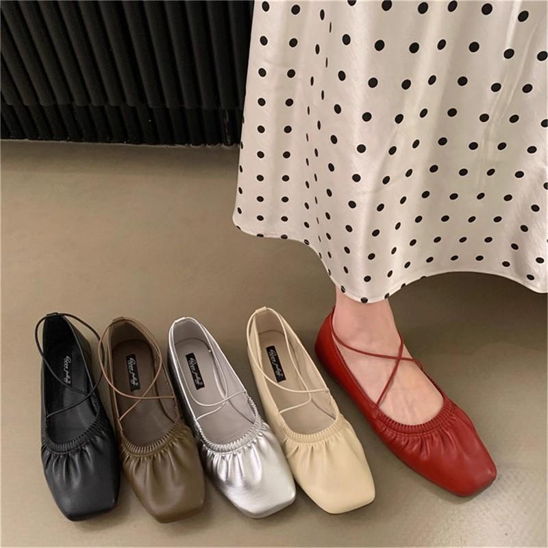 Fashion SUOJIALUN 2025 Autumn New Women Flat Shoes Fashion Pleated Shallow Slip On Ladies Elegant Mary Jane Shoes Dress Single Shoes