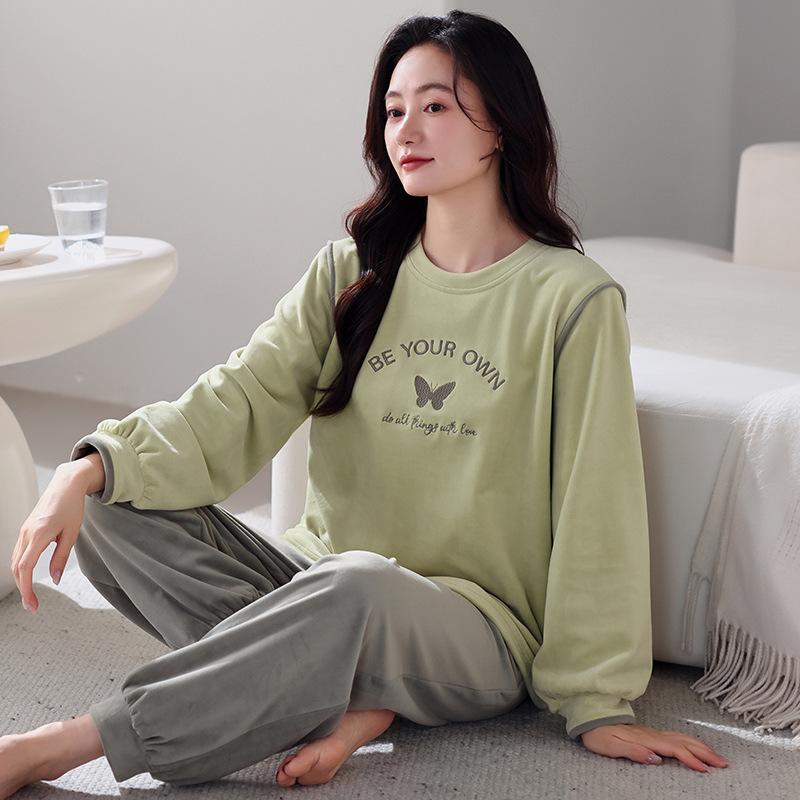 Island Fleece Pajamas Women'S Autumn And Winter Thin Fleece Warm Can Be Worn Outside Loungewear Winter Women'S Coral Fleece Casual Suit