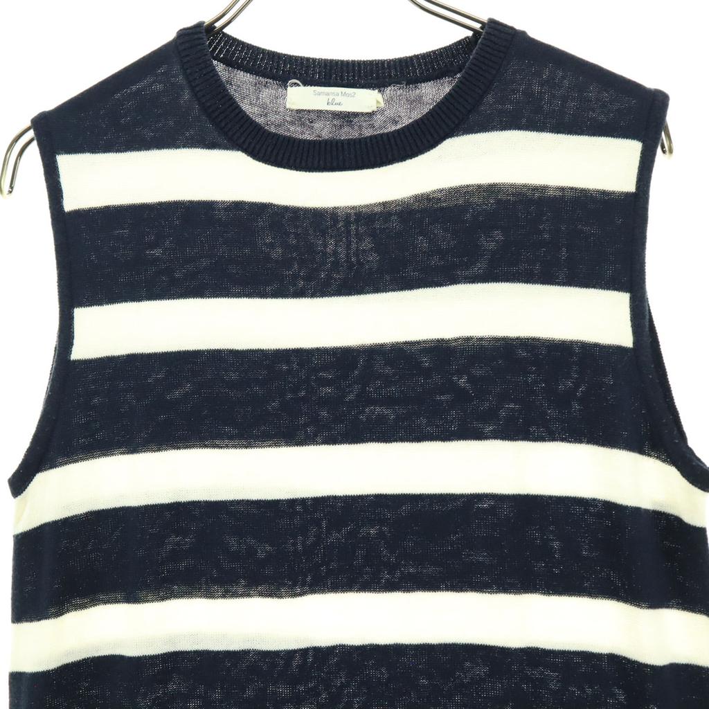 SM2 Bordürenmuster Ärmelloses Knielanges Kleid M Marineblau System Damen Gebraucht