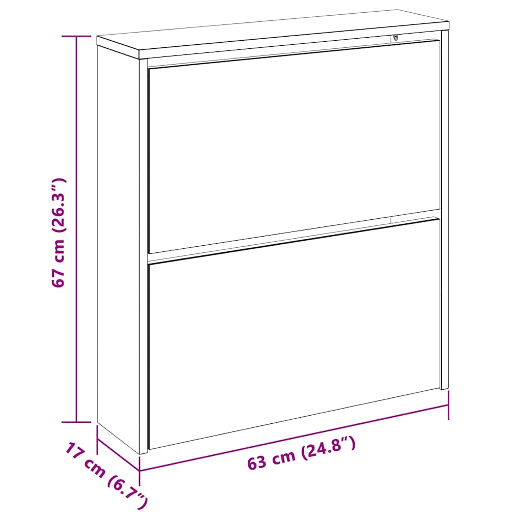 Shoe Cabinet with Mirror 2 Flip Down Compartments Brown Oak Effect 63 x 17 x 67 cm